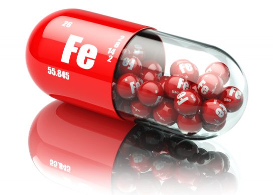 pills with iron FE element Dietary supplements. Vitamin capsules. 3d