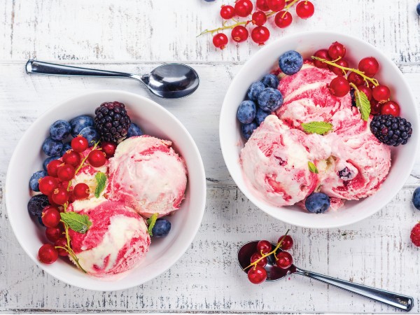 Ice Cream Inclusions with gooey swirls and fruit